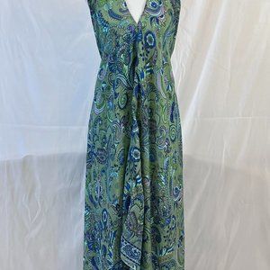 Go Gal Long Silk Dress - Green/Blue